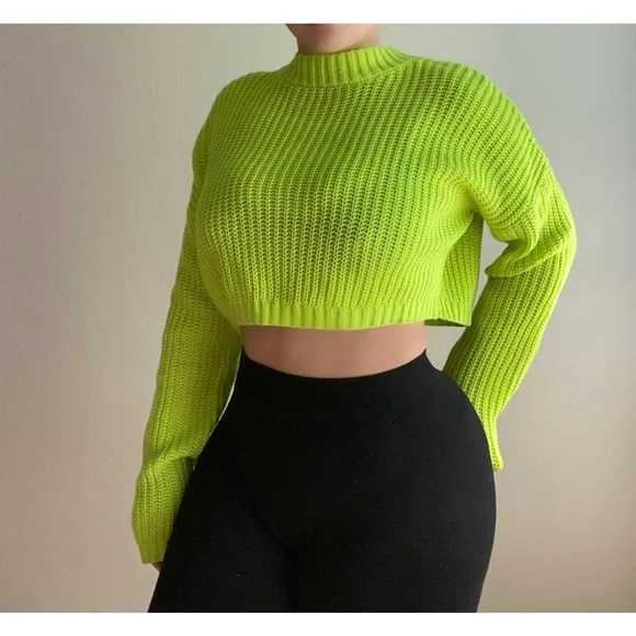 Neon green crop sweater hotsell